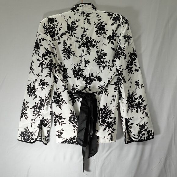 Dressbarn Oriental Jacket Womens Sz 14w Asian Style White w/ Black Floral Lined - Picture 8 of 16